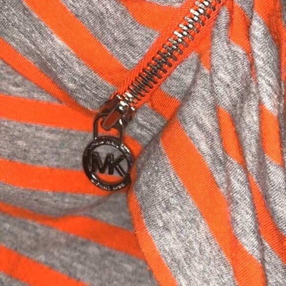 Michael Michael Kors Orange & Gray Striped 3/4 Sleeve Ruched Top M - Picture 7 of 10
